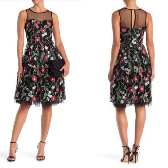 ECI Dresses & Skirts - 🆕️⬇️ECI Embroidered Mesh Floral Fit & Flare Dress